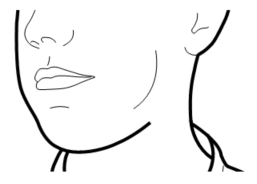 Profilo stilizzato di una testa e del collo con la bocca aperta e la lingua in posizione centrale