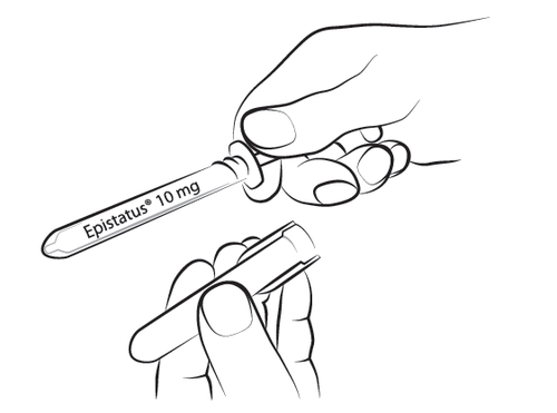 Mano che tiene una penna precompilata Epistatus 10 mg con l