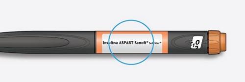 Penna iniettabile nera e arancione con etichetta