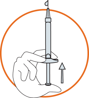 Mano che tiene una siringa preriempita con ago rivolto verso l