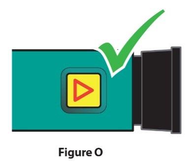 Dispositivo autoiniettante blu con pulsante giallo a freccia e spunta verde che indica attivazione corretta