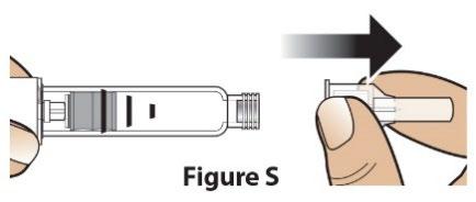 Siringa pre-riempita con stantuffo parzialmente premuto e ago inserito in un dispositivo di sicurezza bianco