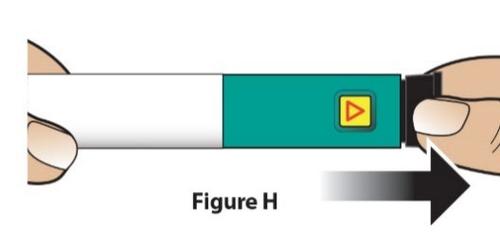 Dispositivo medico con corpo bianco e sezioni colorate verde e nera freccia nera indica la direzione di spinta del dispositivo