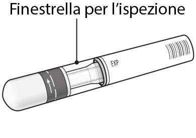 Penna iniettabile precompilata con finestra trasparente per l