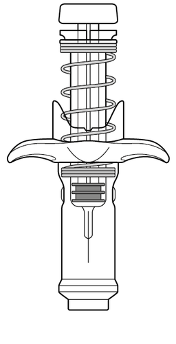 Dispositivo medico con stantuffo a molla e punta a forma di uncino per l