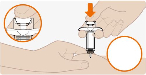 Dispositivo autoiniettante con ago esposto tenuto in mano e ingrandimento del meccanismo di rilascio del farmaco