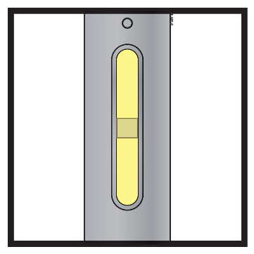 Penna stilografica grigia con un pulsante rettangolare giallo chiaro e una piccola sezione marrone centrale