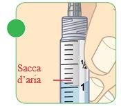 Siringa graduata con ago inserito, sacca d