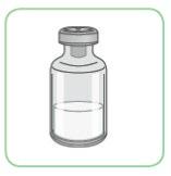 Fiala di vetro trasparente con tappo nero contenente un liquido chiaro all