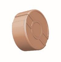 Tappo cilindrico marrone chiaro con scanalature radiali e foro centrale per fiala medicinale