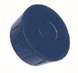 Tappo di plastica blu scuro cilindrico con bordo arrotondato e superficie liscia per fiala medicinale