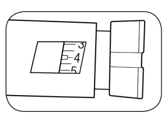 Penna iniettabile preraffillata con scala graduata da 3 a 5 e pistone parziale visibile all