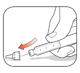 Mano che tiene una penna iniettabile con ago inserito e freccia rossa che indica la direzione di iniezione