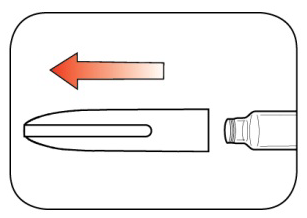 Siringa con ago rivolto verso il basso e freccia rossa che indica la direzione di inserimento