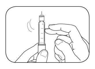 Mano che afferra un iniettore preriempito con l