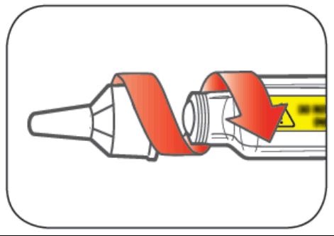 Siringa preriempita con stantuffo retratto e protezione arancione a spirale da rimuovere prima dell