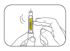 Mano che tiene un dispositivo per iniezione con cartuccia gialla e ago visibile preparazione all