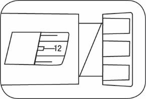 Schema di un dispositivo medico con due componenti rettangolari collegate da una linea diagonale e indicazione numerica 12