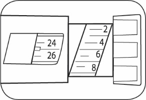 Schema di una cartuccia graduata con indicazioni numeriche 24, 26, 4, 6 e 8 su scala graduata