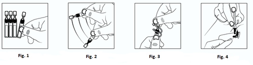 Quattro fasi di iniezione sottocutanea con penna pre-riempita, mano che preme il pulsante su addome
