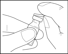 Mano che afferra una fiala di vetro con un tappo di gomma e un ago inserito parzialmente
