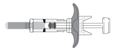 Siringa preriempita con stantuffo a rilascio automatico e ago protetto da cappuccio di sicurezza grigio