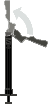 Siringa con stantuffo nero e ago, freccia grigia indica la direzione di iniezione e pressione sul pistone