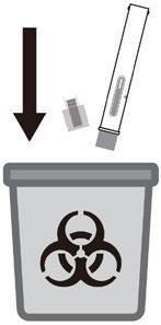 Contenitore grigio per rifiuti speciali con simbolo biohazard, fiala di vetro e ago usati che vengono gettati all