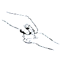 Mano che tiene una penna per iniezione con ago esposto pronto per l