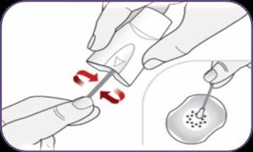 Dispositivo autoiniettante con ago visibile e frecce rosse che indicano il movimento di inserimento nell