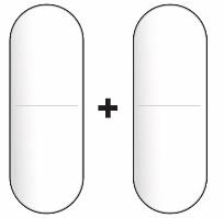 Due capsule bianche allungate e un simbolo pi&ugrave; nero posizionati su sfondo bianco