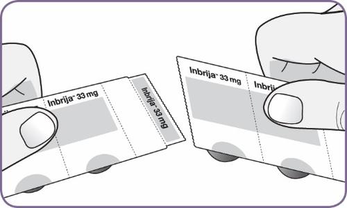 Mano che apre un blister contenente tre compresse di Inbrija 33mg, con l