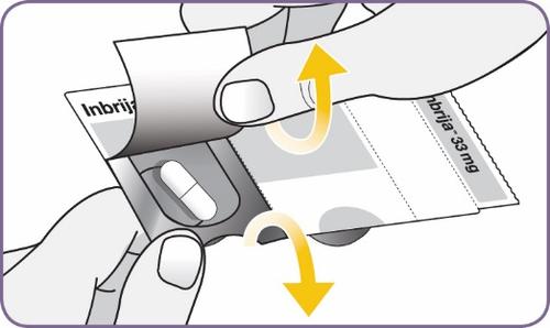 Mani che aprono un blister di farmaci contenente una compressa bianca oblunga con la scritta