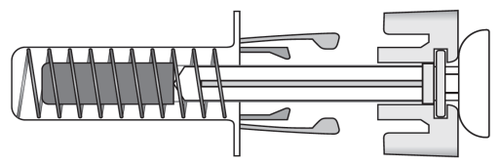 Siringa preriempita con stantuffo a molla visibile e ago metallico all