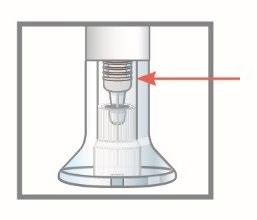 Adattatore bianco con filettatura interna e cono, freccia rossa indica la parte inferiore dell