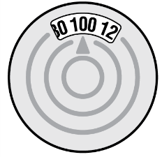 Cerchio grigio con tre anelli concentrici e al centro un triangolo rivolto verso l