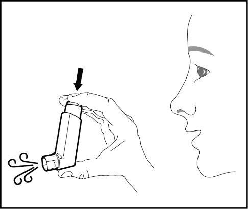 Mano che tiene un inalatore per asma con l