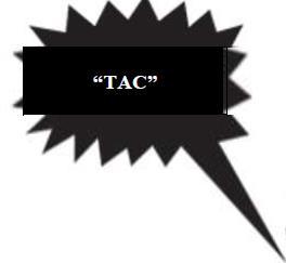 Fumetto nero a forma di esplosione con la scritta bianca &ldquo;TAC&rdquo; all&rsquo;interno e ombreggiature accentuate