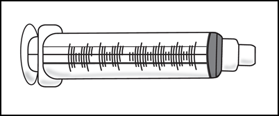 Siringa trasparente con stantuffo e scala graduata per misurare il volume del liquido contenuto