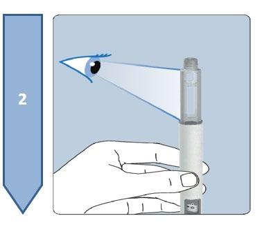 Mano che tiene un dispositivo per iniezione con ago trasparente e sguardo rivolto verso il punto di iniezione indicato