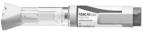 Penna per iniezione Idacio 40 mg/0,8 ml con serbatoio trasparente e indicatore di dose graduato
