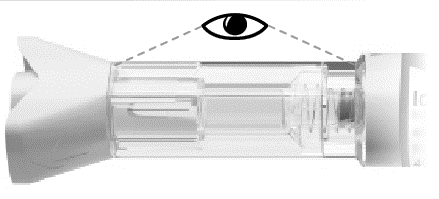 Siringa preriempita trasparente con stantuffo visibile e ago parzialmente inserito, con un occhio stilizzato sopra