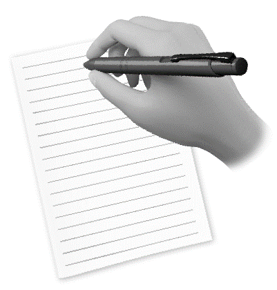 Mano che impugna una penna stilografica su un foglio di carta a righe bianche per scrivere