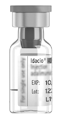 Fiala di vetro trasparente con liquido scuro all