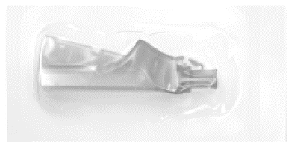 Fiala di vetro trasparente con tappo di gomma parzialmente rimosso e spazio interno visibile