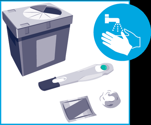 Contenitore per rifiuti speciali, penna da insulina con ago protettivo, salviette disinfettanti e guanti monouso per una corretta gestione