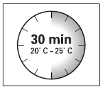 Orologio con met&agrave; quadrante nero e met&agrave; bianco indicante 30 min e temperatura 20&deg;C-25&deg;C