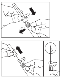 Mani che tengono una siringa preriempita con ago inserito e rotazione del dispositivo per l