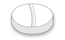 Compressa bianca rotonda con linea di frattura centrale visibile per facilitare la divisione