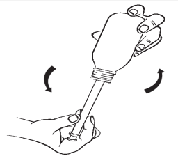 Mano che ruota un dispositivo penna iniettabile con due frecce curve nere che indicano la direzione di rotazione